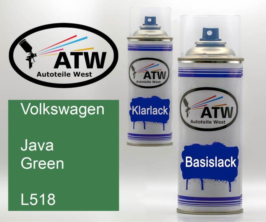 Volkswagen, Java Green, L518: 400ml Sprühdose + 400ml Klarlack - Set, von ATW Autoteile West.